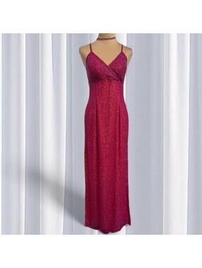 Vintage y2k Andretta Donatello pink and orange beaded dress with side slits